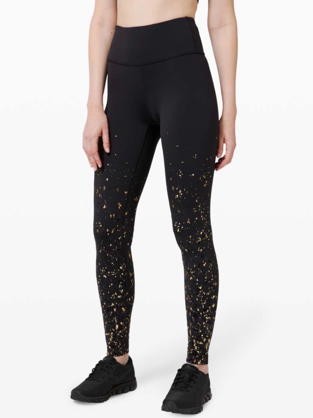 lululemon athletica Black Leggings with Gold Foil Speckle Size 2